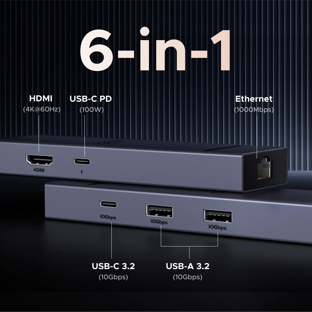 תחנת עגינה UGREEN 6 ב-1 USB-C HDMI 45364